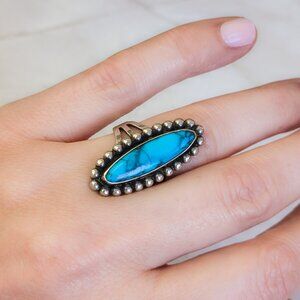 Southwest Inspired Sterling Turquoise Statement Ring – Size 6.5